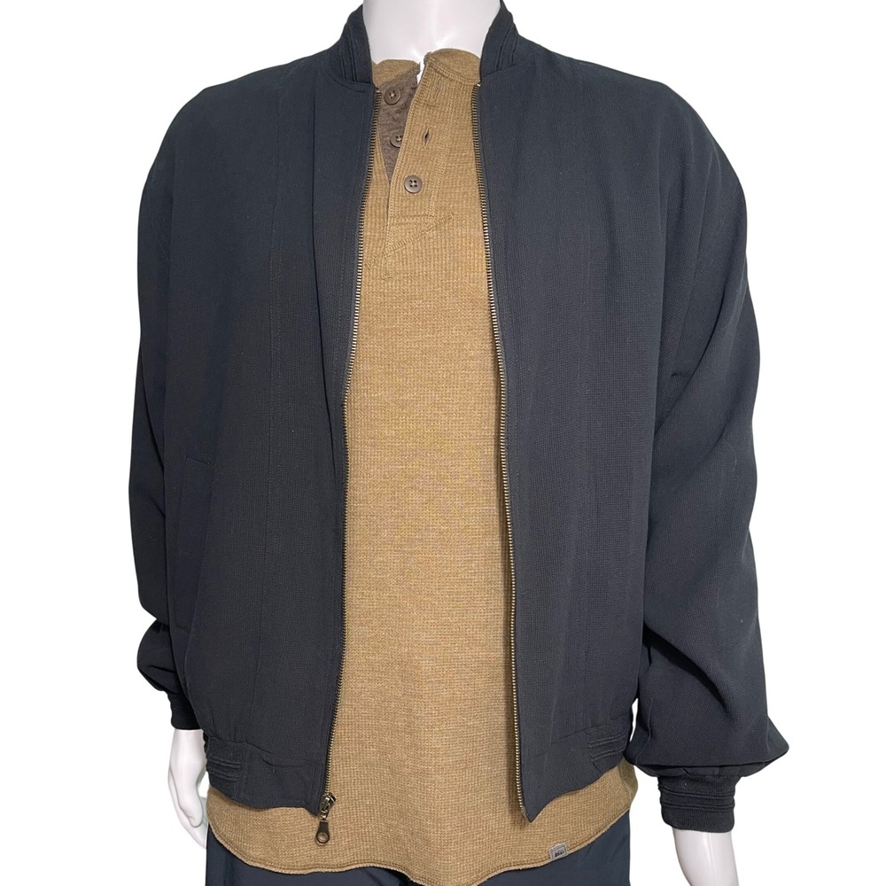 Vintage 90s Irvine Park Silk Cotton Blend Bomber Jacket Mens L Black Full Zip